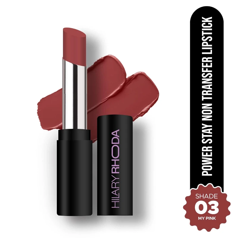 Hilary Rhoda Power Stay NonTransfer Lipstick | Matte Finish | Infused with Vitamin E & Shea Butter | Lightweight & Highly Pigmented | Glides Easily & Smudge-Proof |3.2g (My Pink - Shade 03) thumbnail 2
